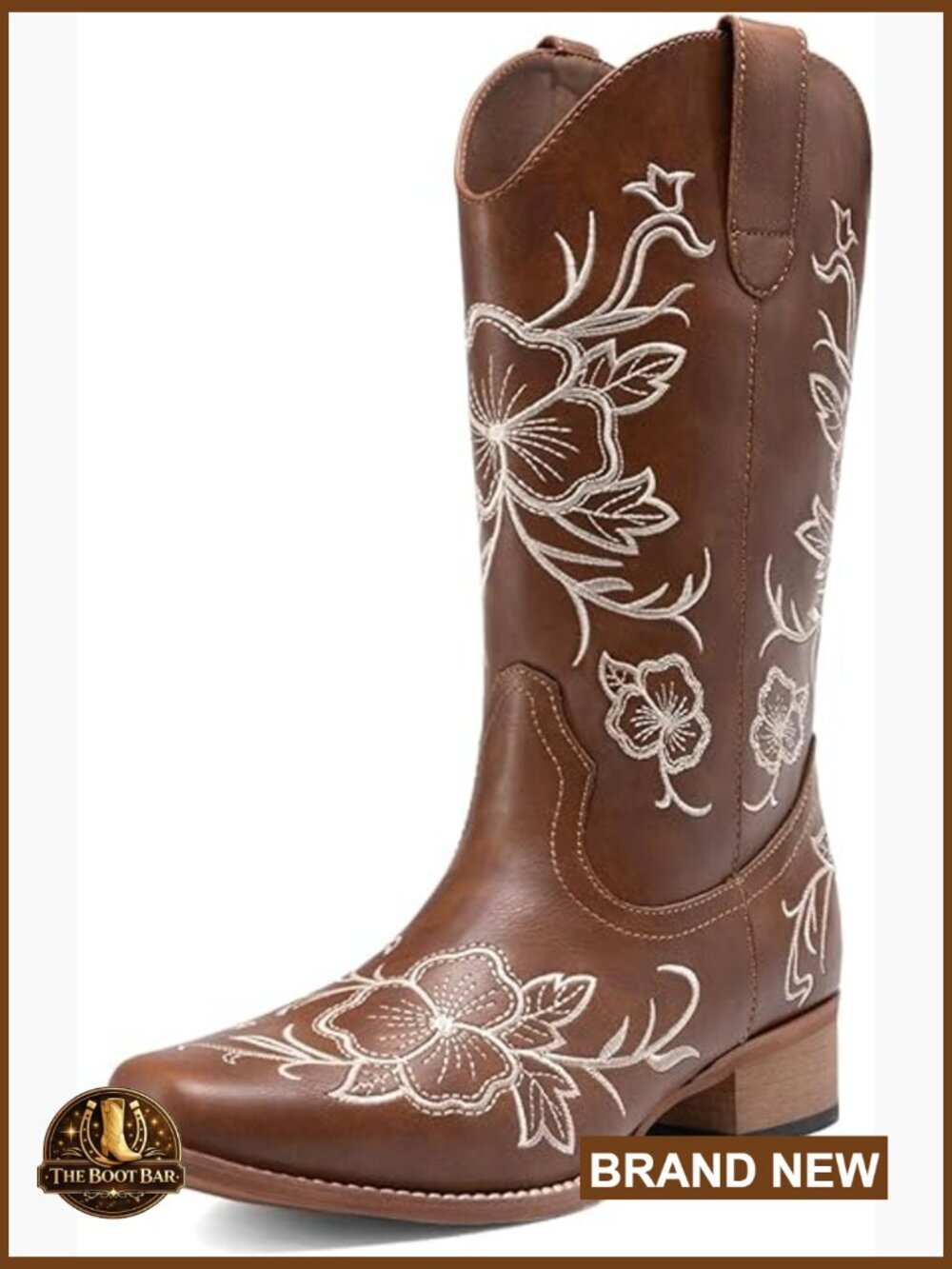 Women's Western Cowboy Boots Square Toe Embroidered Mid Calf Low Heel